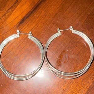 Silver Multi-Band Hoop Earrings - Women's Jewelry